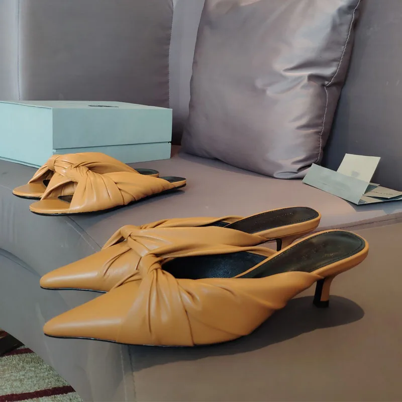 

Brand Fashion Women Slingback Shoes Elegant Pointed Toe Slip On Mules Shoes Thin Low Heel Dress Outdoor Mules Shoes