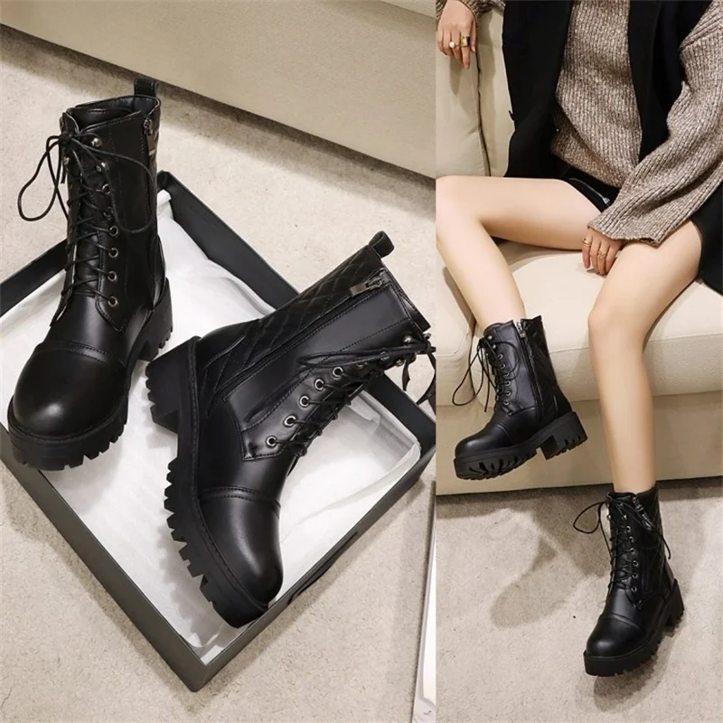 

New British boots in winter 2021 with thin flat heel and thick soled boots and