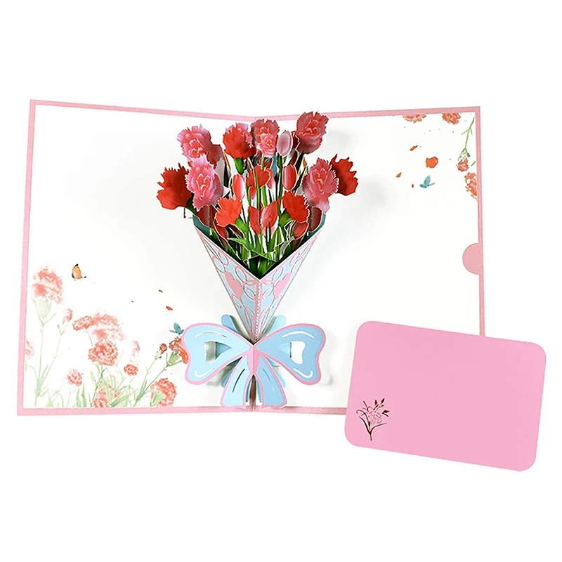 

3D открытка с цветком гвоздики и конвертом, открытка на день матери, Весенняя поздравительная открытка для мамы, открытка для годовщины любв...