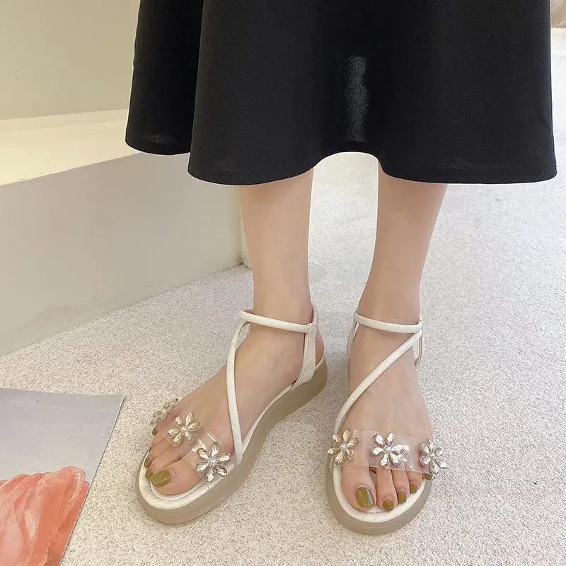 

Comfort Shoes for Women Roman Sandals 2021 Summer Open Toe Suit Female Beige Clear Heels All-Match Gladiator Peep New Girls Blac