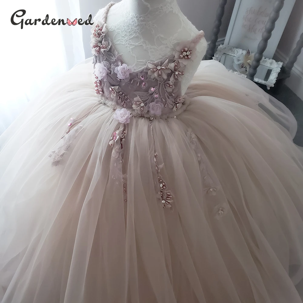 Пышное ТРАПЕЦИЕВИДНОЕ ПЛАТЬЕ с цветочным принтом для девочек кружевное платье