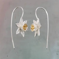 2020 vintage ethnic style daffodil drop earring silver color flower dangle earrings for women engagement wedding fashion jewelry
