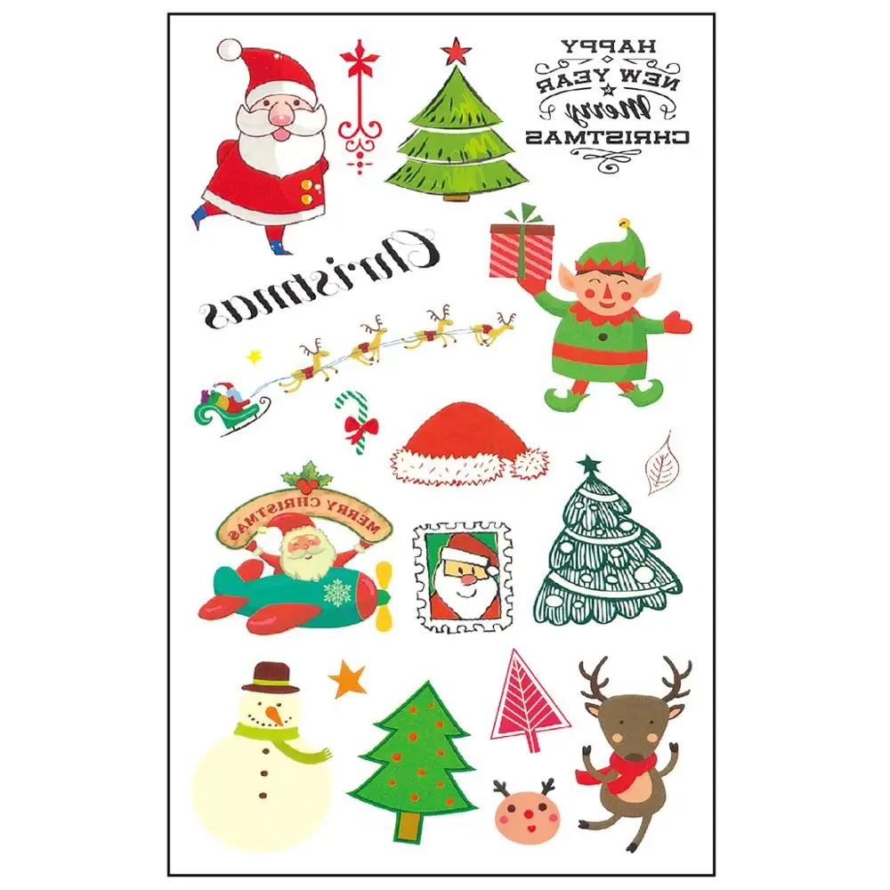 Lote de 6 hojas de calcoman&iacute;as para tatuajes temporales, calcoman&iacute;as de transferencia navide&ntilde;a para tatuajes de Pap&aacute; Noel y mu&ntilde;eco de nieve, regalo de decoraci&oacute;n facial para fiestas, 120 pegatinas-3