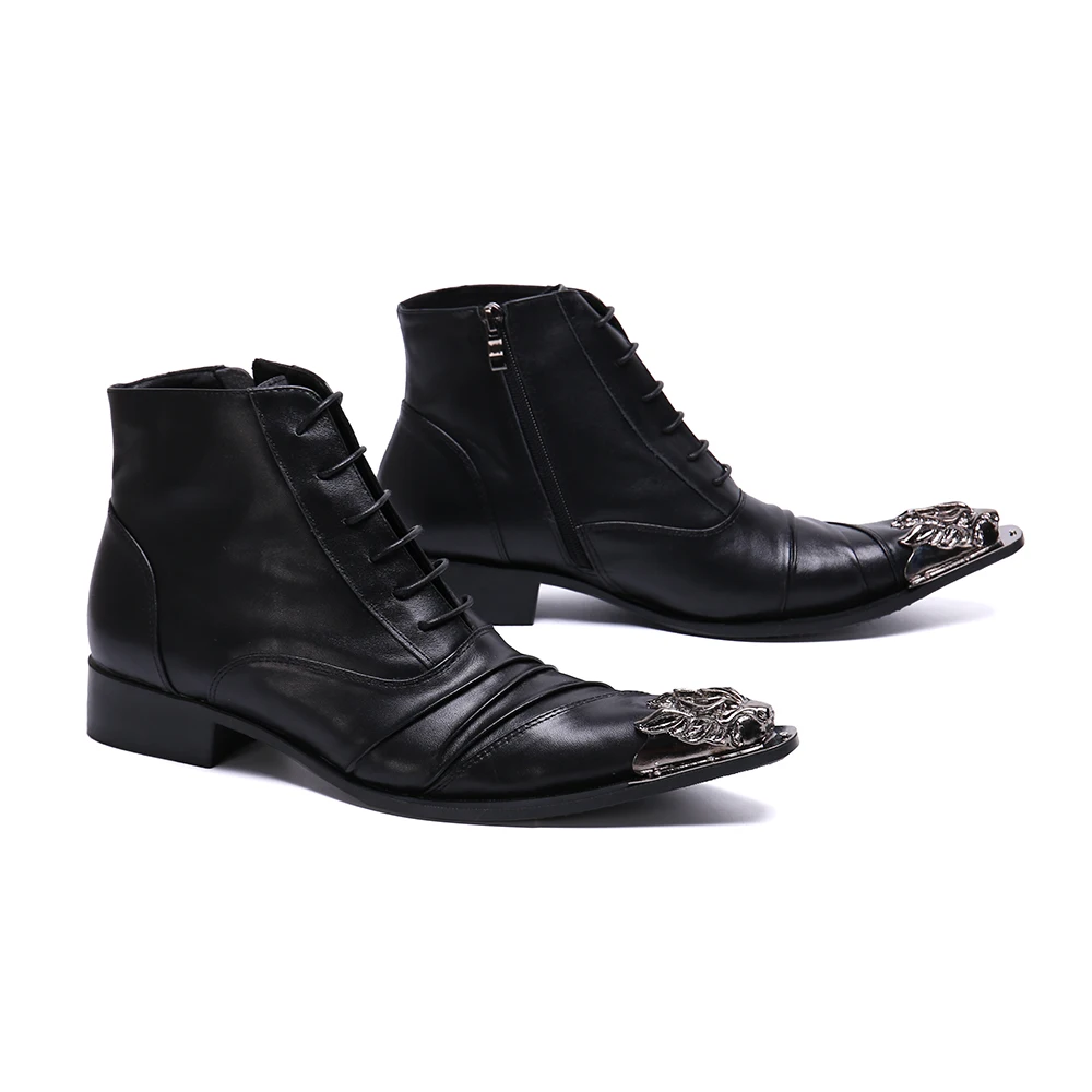 Приливные мужские ботинки модные кожаные с острым носком на высоком