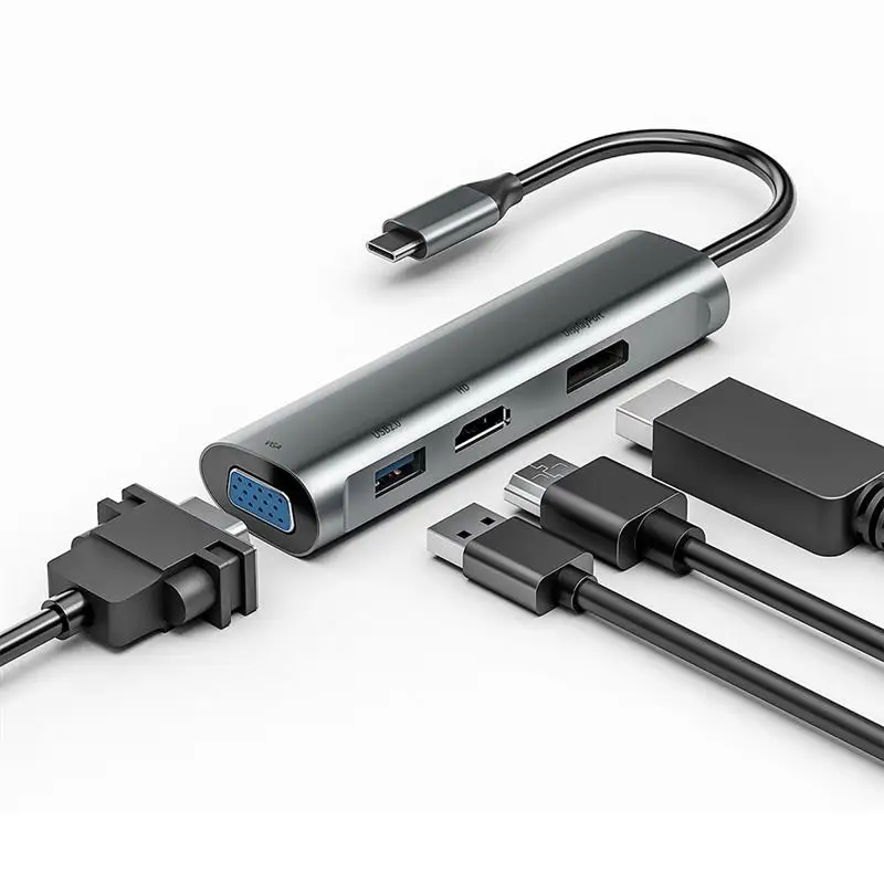 Тип C концентратор 4 Порты с разъемами типа и RJ45 Быстрая зарядка PD 4K 60 Гц