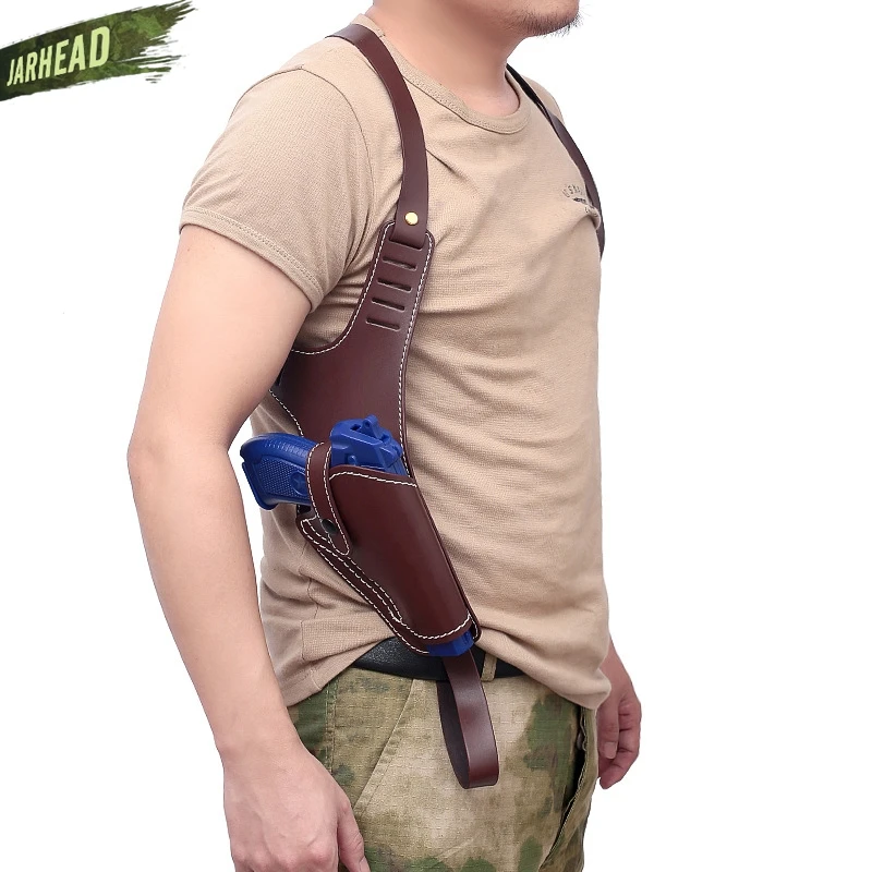 

Vertical Genuine Leather Cowhide Holster Invisible Shoulder Right Hand Gun Holster Hide Pistol Shooting