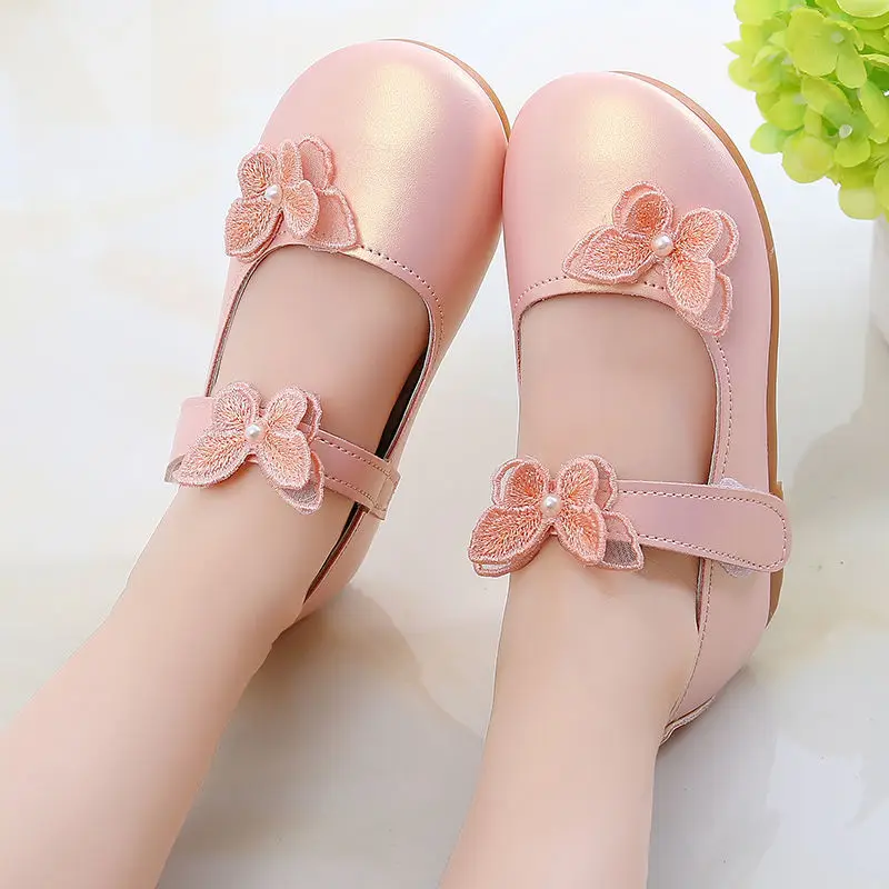 2-12Years Old Kids Leather Shoes Comfortable Beautiful Butterfly Girls Princess Shoes For Wedding Party Children Single Shoes