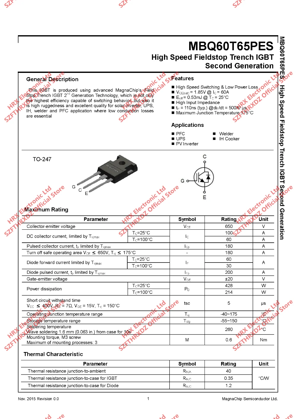 MBQ60T65PES TO-247 60T65PES TO247 MBQ60T65PESTH 60A 650V IGBT 30 шт/трубка(5 шт-10 шт