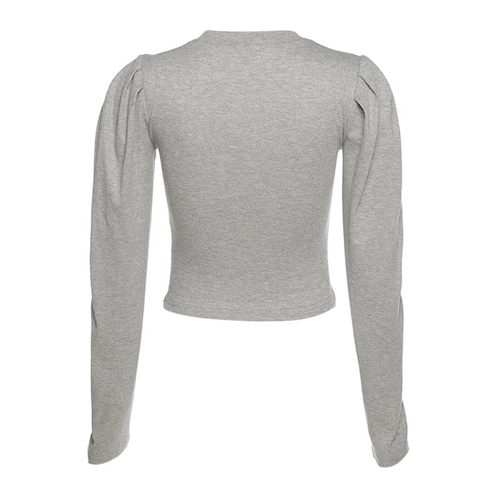 

Autumn Womens Long Sleeve T-shirts Girl's Round Neck Fake Two Pullover Casual Tight Bare Midriff Tops