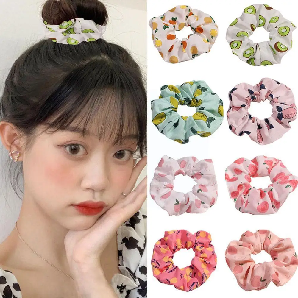 

Korean Fashion Avocado Strawberry Peach Print Elastic Bands Hair Hair Accessories Ring Hair Ropes For Women Headwear Girls H3O3