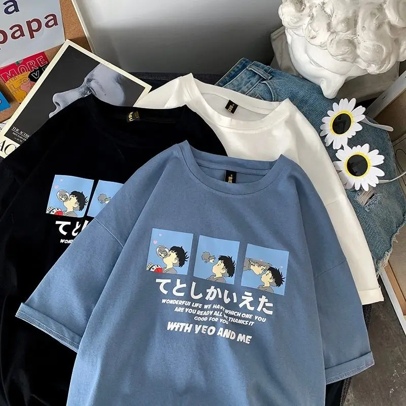 Летняя футболка с принтом и коротким рукавом Мужская модная брендовая свободная