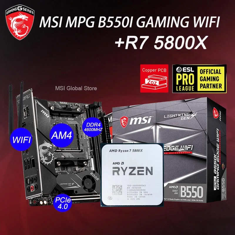 

Socket AM4 MSI MPG B550I GAMING EDGE WIFI Motherboard + AMD Ryzen 7 5800X Motherboard Set 3.8GHz PCI-E 4.0 CPU Without cooler