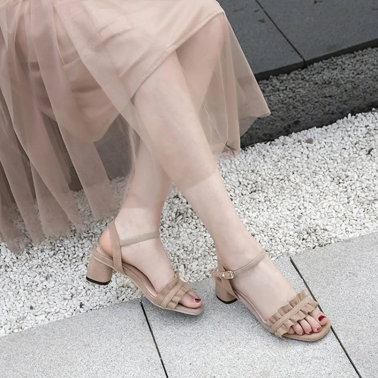 

Big Size 9 10 11 high heels sandals women shoes woman summer ladies One-word strap buckled sandals with thick heels