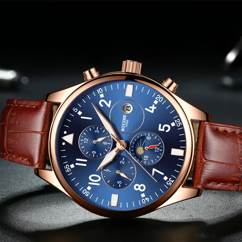 

Men 2020 Automatic Mechanical Watch Fashion Casual Luxury Gold Business Week Leather Self-Wind Sport Watches Relogio Masculino
