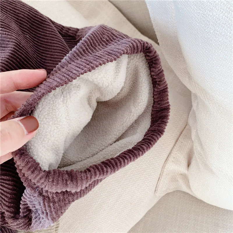 

Children Korean style corduroy fleece thicken wide-leg pants autumn winter girls solid color casual Loose Warm Trousers