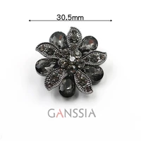 2pcslot size20mm30 5mm glamorous black flower rhinestone buttons metal shank button for garment sewing decorationss 2522