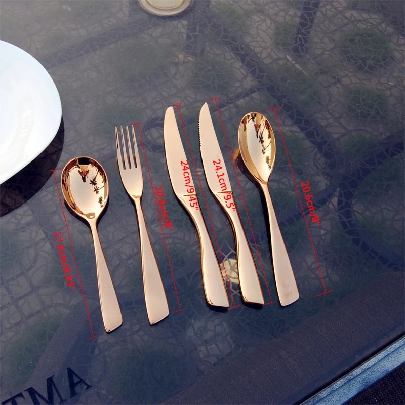 

5pcs High Quality Stainless Steel Tableware Set Rose Gold Mirror Polishing Cutlery Steak Knife Fork Dinnerspoon Dinnerware Set