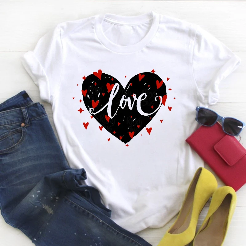 

Women Love Cartoon Lover Valentine Fashion Print Summer Female Tshirt Womens T Tee Ladies Top Shirt Clothes Graphic T-shirt