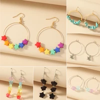 simple fashion multicolor five pointed star dangle earrings for women cute candy color small bear butterfly long earring