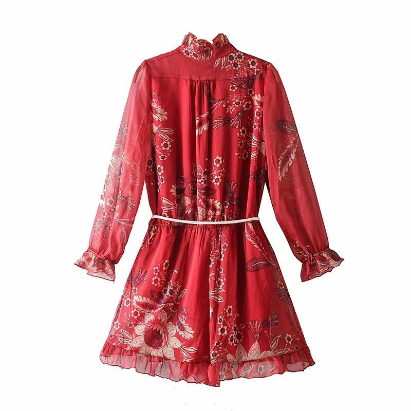 Винтажный шифоновый женский комбинезон с цветочным принтом длинным рукавом и