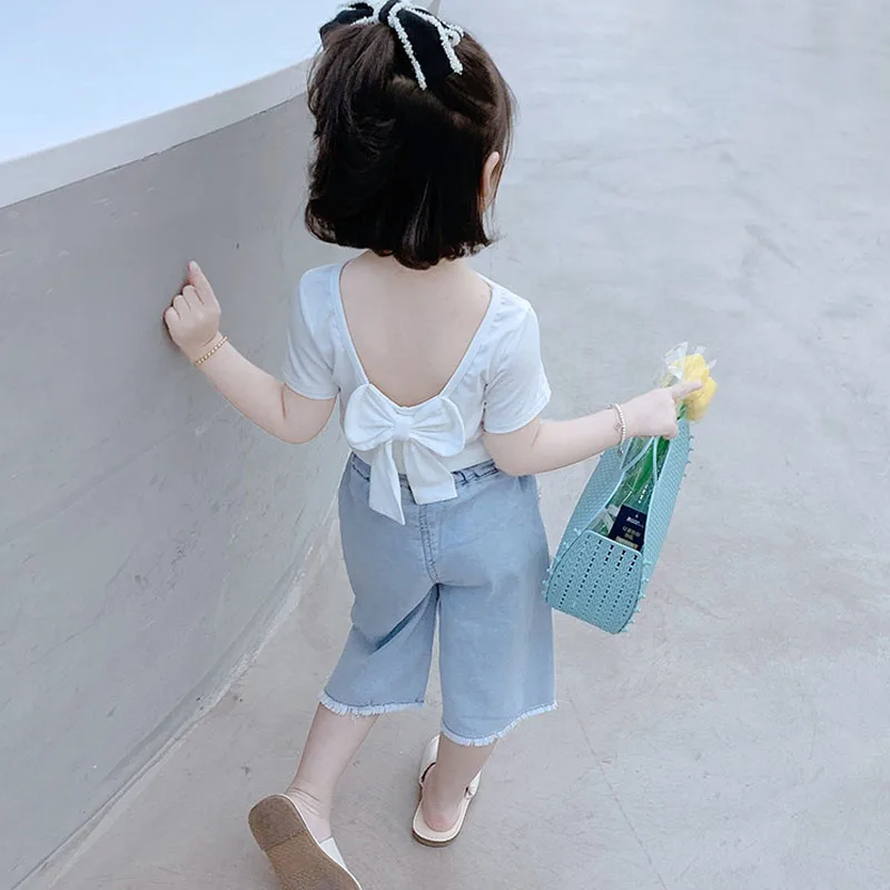 

Girls' summer T-Shirt New Style Baby's foreign style bow bottom shirt children's slim fit short sleeve top