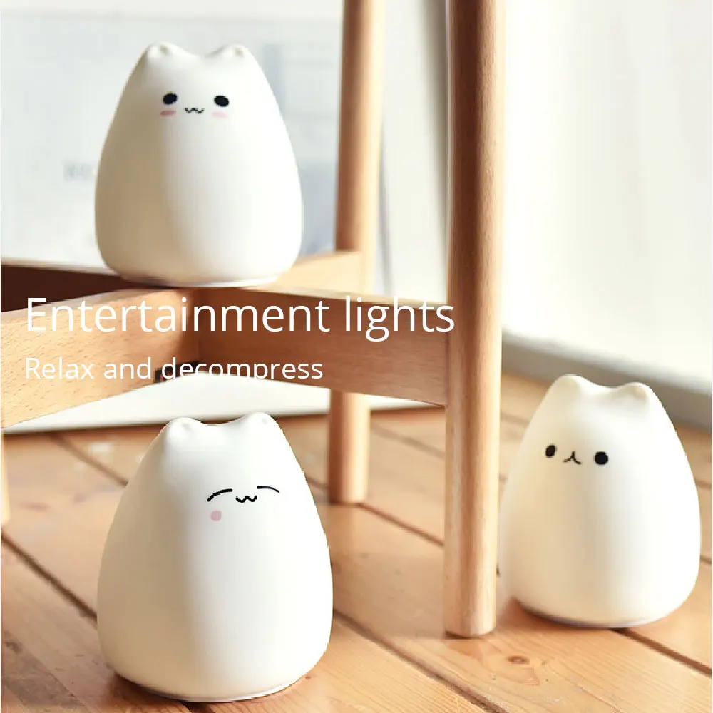

Little Cute Cat Light Colorful Child Holiday Gift Sleepping Creative Bedroom Desktop Lamp Colorful Silicone Night Light