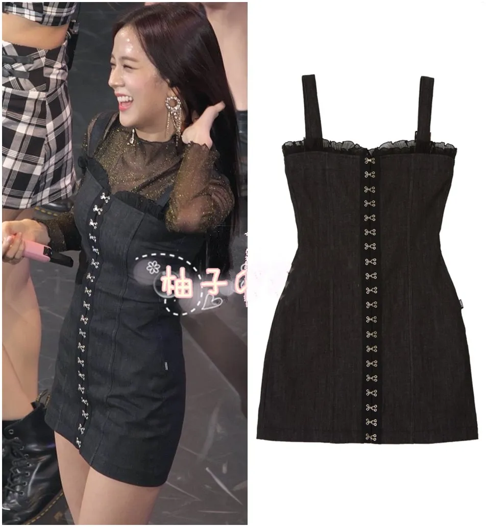 Kpop корейское звездное то же лето новое модное сексуальное ТРАПЕЦИЕВИДНОЕ ПЛАТЬЕ