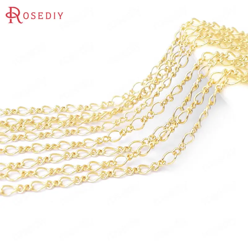 

2 Meters Width 2.1MM 24K Champagne Gold Color Copper Figaro Chains Necklace Chains High Quality Diy Jewelry Findings Accessories