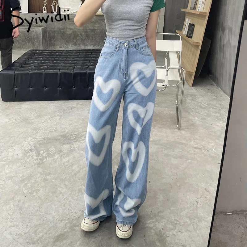 

Syiwidii Y2k Oversize Jeans with Print Heart Streetwear High Waisted Baggy Pants Denim Joggers Vintage Mom Straight 2021 Clothes