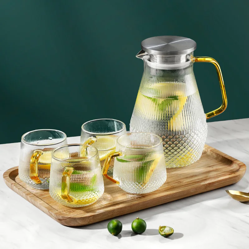 

Cold Glass Water Bottle Lemonade Decanter Transparent Large Capacity Heat Resistant Coffee Pot with Handle Teapot Pitchers 1.5L