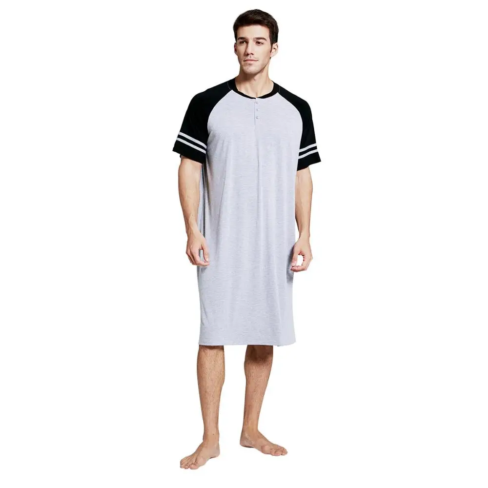 Grey with Black Мужская Модальная очень большая и высокая ночная рубашка с коротким рукавом, одежда для сна, футболка, пижама, одежда для сна, домашняя одежда, одежда для отдыха, ночная рубашка Хенли - Цвет: Grey with Black