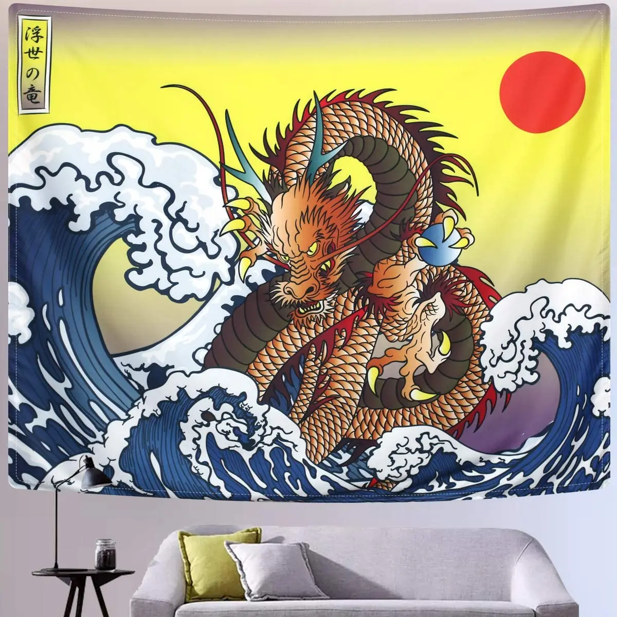 Японский настенный подвесной гобелен Ukiyoe с изображением большой волны канагава