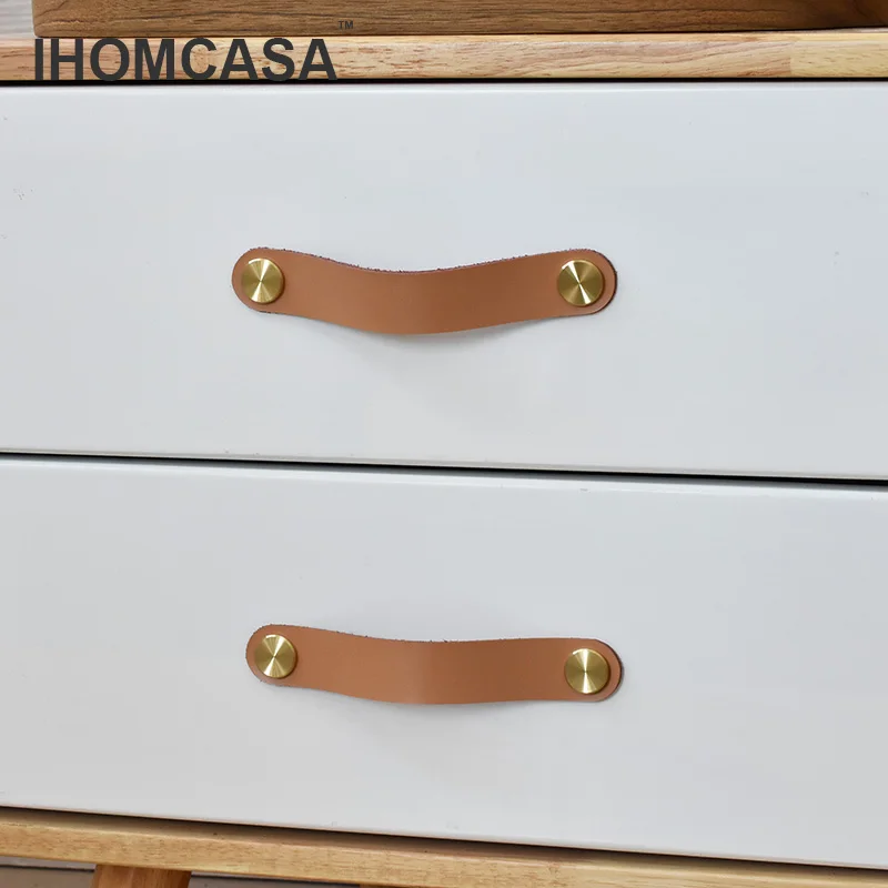 Кожаная ручка IHOMCASA в скандинавском сельском стиле латунный шкаф для обуви