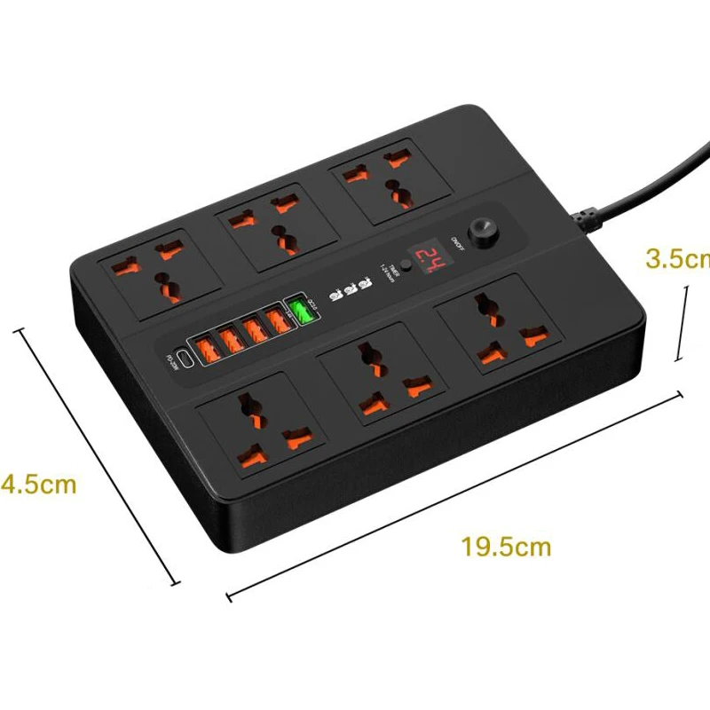 Гнездо с таймером 6 портов 20 Вт PD QC3.0 быстрое зарядное устройство USB Type-C адаптер