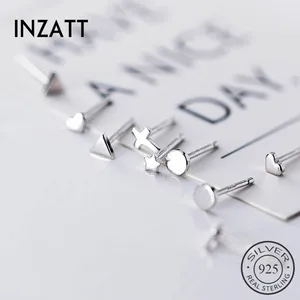 INZATT реальные 925 стерлингового серебра Звезда круглые серьги-гвоздики в виде капель с кристаллами в форме Мода для женщин, хорошее ювелирное изделие, минималистский геометрический аксессуары подарок