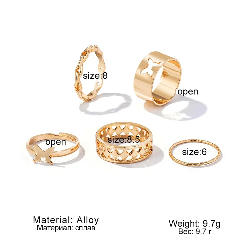Простое кольцо-цепочка из сплава 5 штук кольцо-бабочка в стиле ретро кольцо с