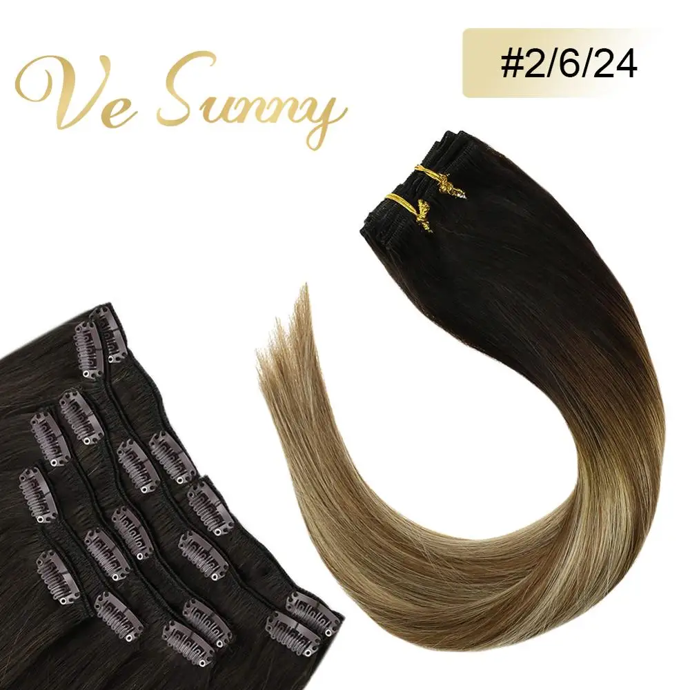 VeSunny накладные волосы на клипсе 7 шт. клипсах балаяж темно коричневый светлый цвет