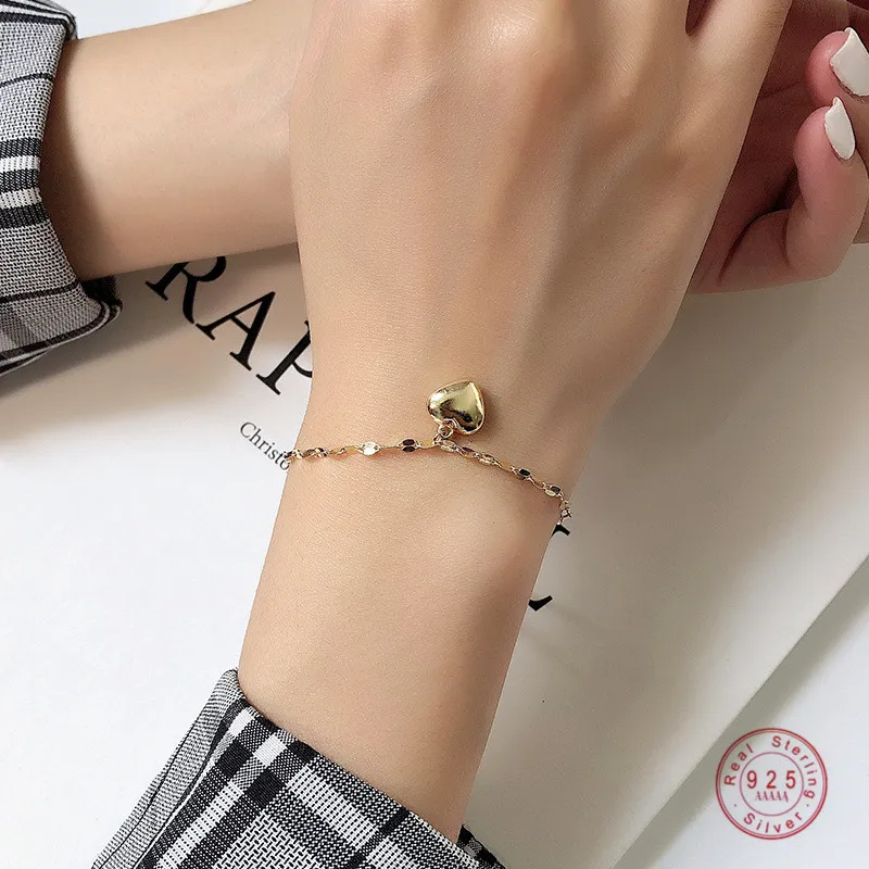 

925 Sterling Silver Simple Niche Love Pendant Bracelet For Women Friendship Gift Girlfriends Student Jewelry Accessories