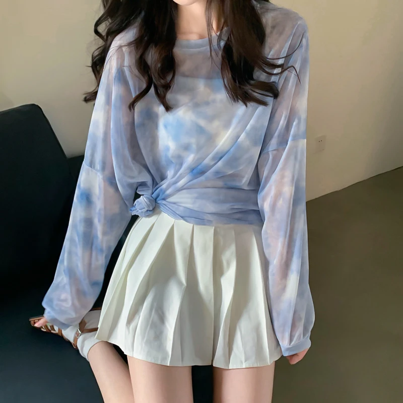 

Футболка женская Солнцезащитная окрашенная в завязку, Свободный Топ в японском стиле, кавайная одежда в стиле ольччан, Корейская одежда в стиле Харадзюку