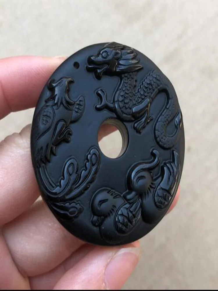 Натуральный Дракон из обсидиана и Феникс мандарин утка безопасности пряжки