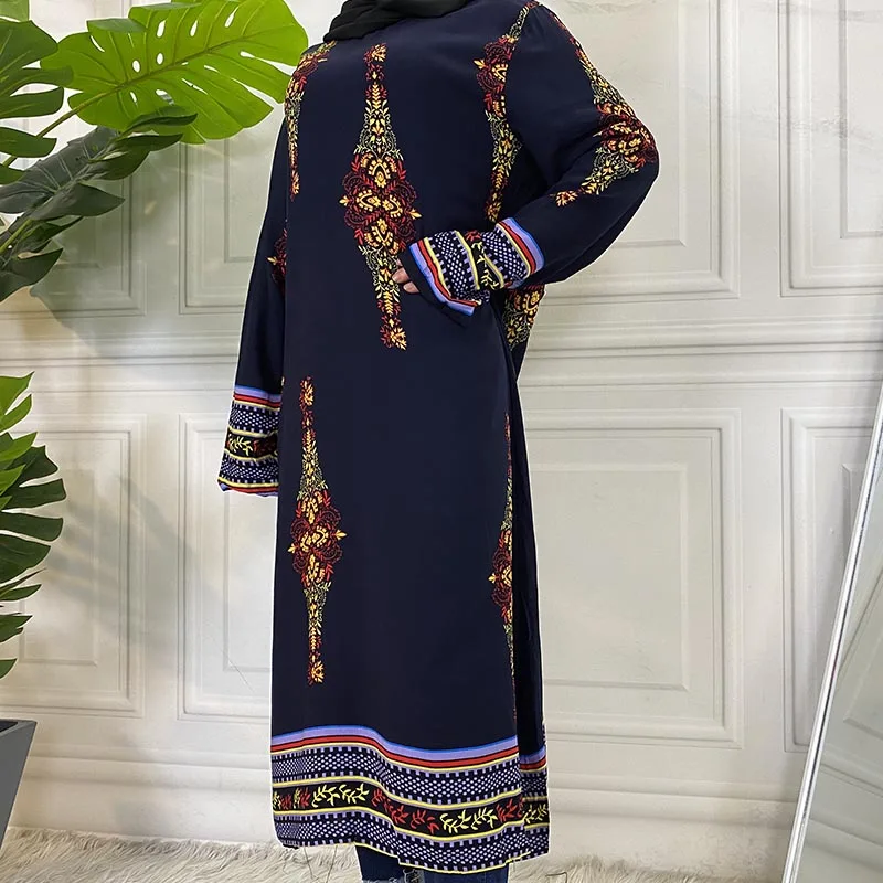 

Fashion Ladies Morocco Cotton Long T-Shrit Dress Printing Design African Fashion Long Sleeve Women Party Wear