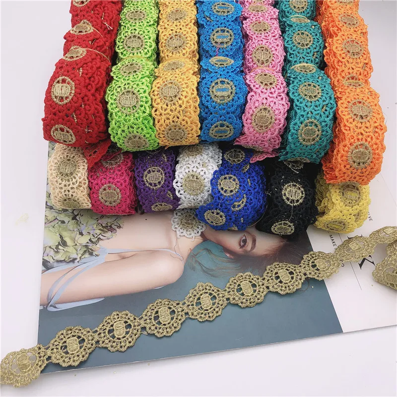 10 ярдов 15 цветов красочная африканская золотая вышитая тесьма кружевная лента