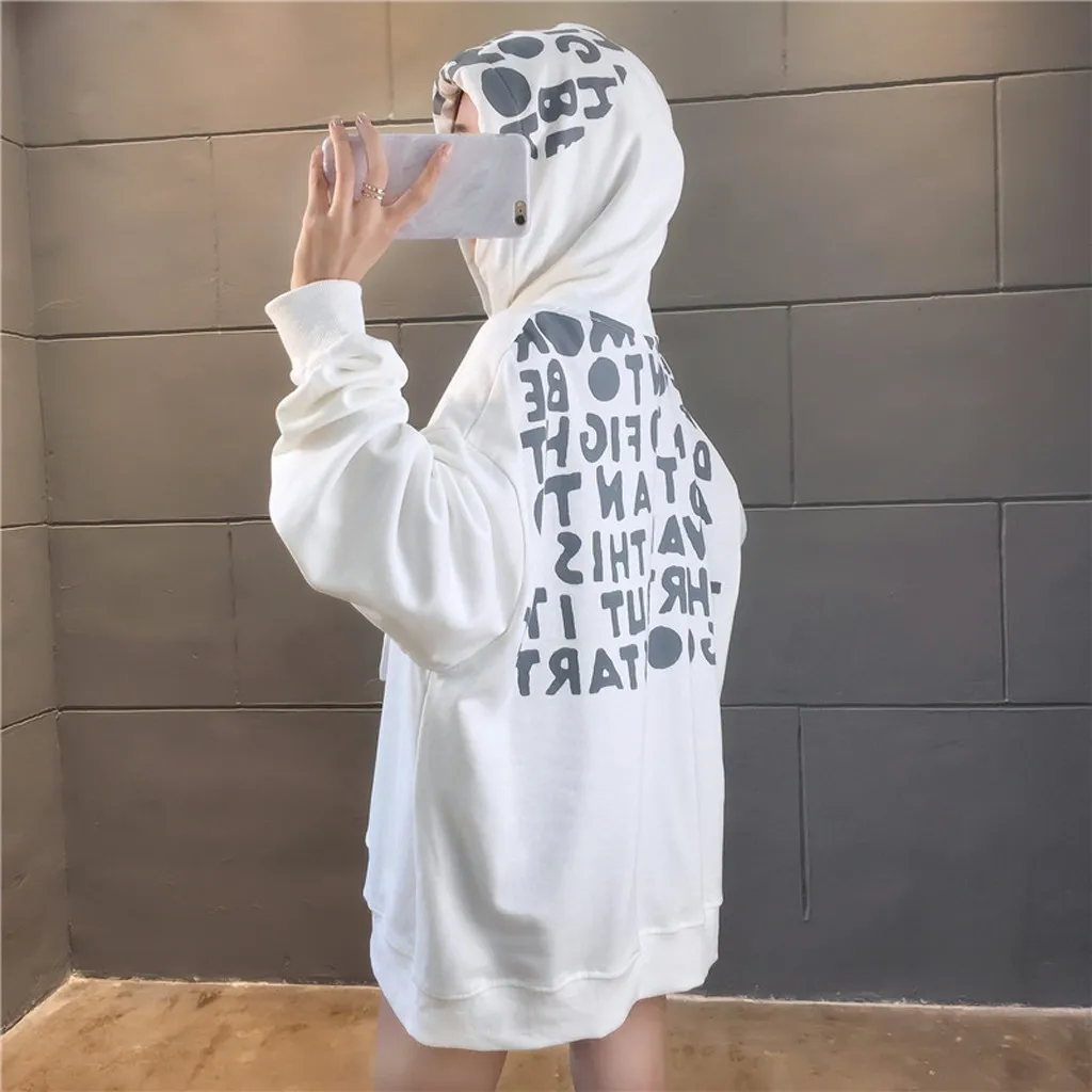 Vogue Women Printing Letter Hoodie Long Sleeve Hoody Female Sweatshirts Loose Size Lovely Cotton Top Winter Autumn Clothes | Женская