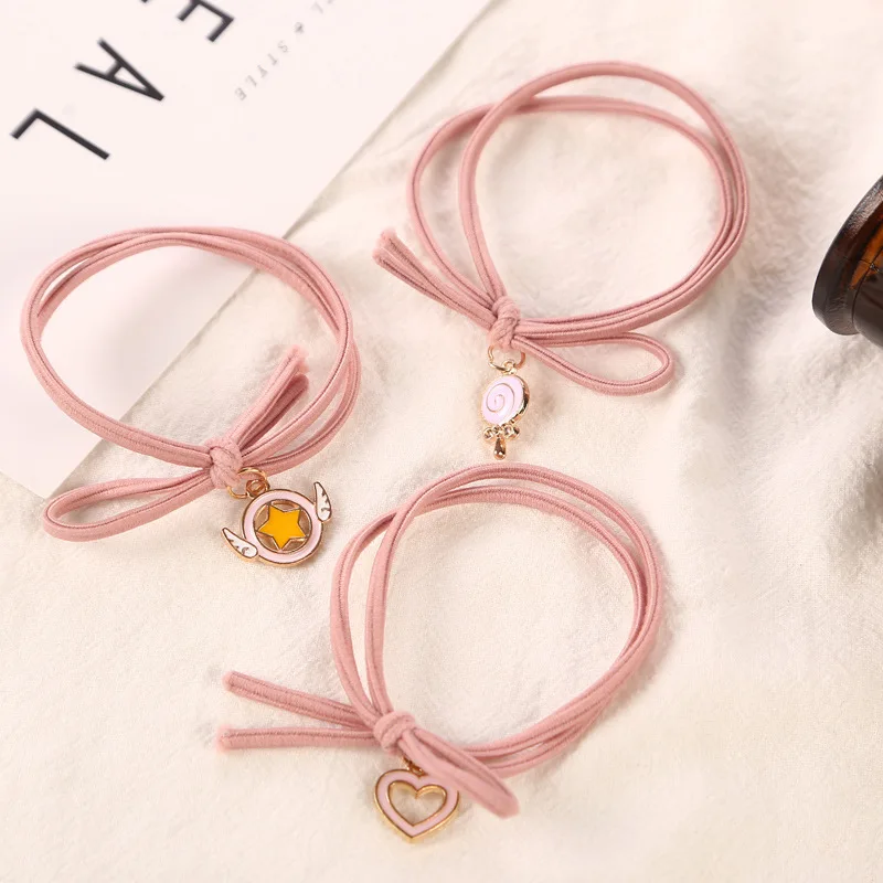 Модные эластичные резинки для волос с милыми розовыми сердечками и звездами 10