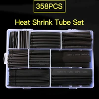 385pcs black polyolefin shrinking assorted heat shrink tube wire cable insulated sleeving heat shrink tubing set 385pcs