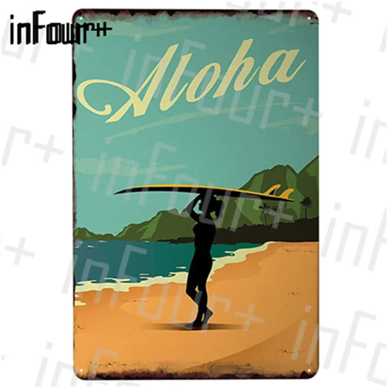 Пляжный жестяной плакат Waikiki металлическая пластина металлический винтажный