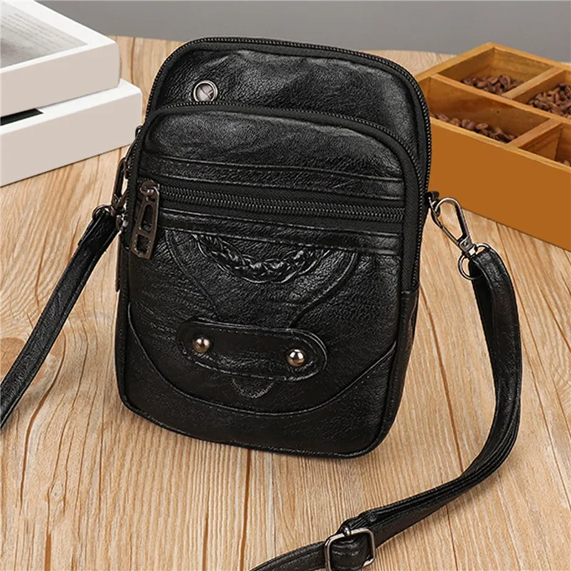 

Ladies Retro PU Leather Handbags Mini Mobile Phone Bag Fashion Women Casual Multi-layer Shoulder Bag