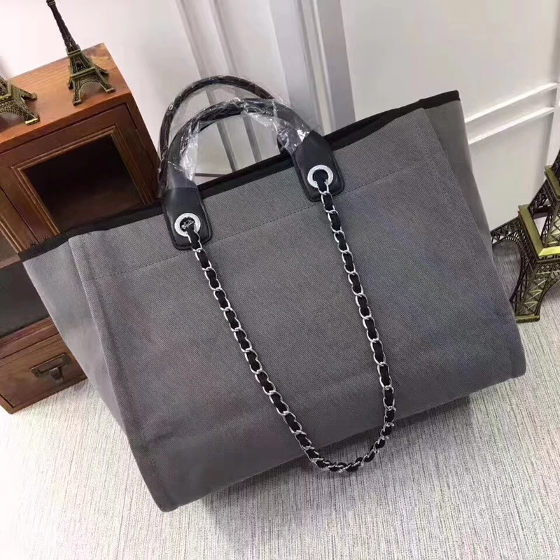 Gray Высококачественная классическая модная сумка для покупок, женская пляжная сумка, Холщовая Сумка для покупок с вышивкой, Классическая Холщовая Сумка для покупок с блестками - Color: Gray