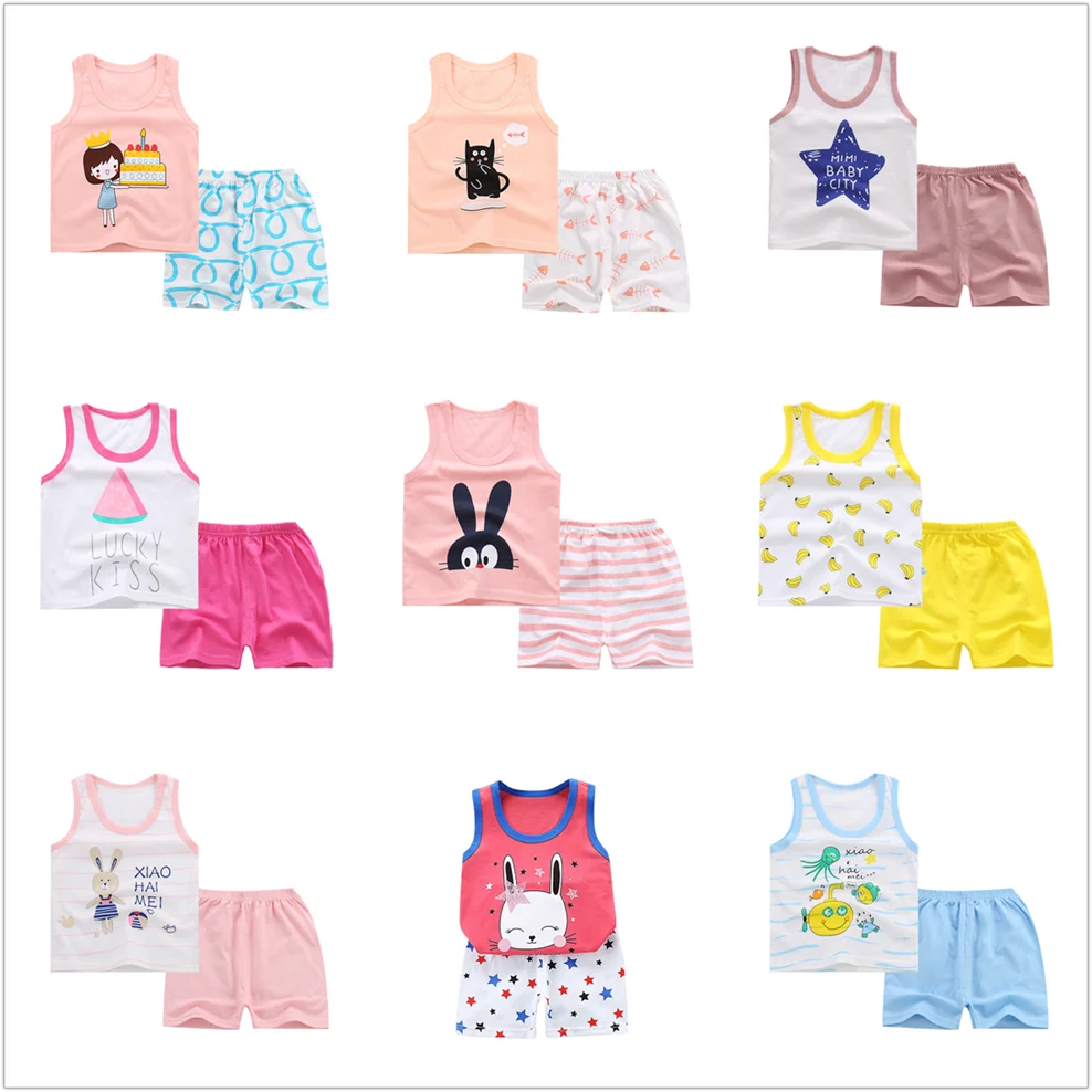 

2 Pieces Children Girl Clothing Sets Cotton Cute Cartoon Shorts Sleeveless Vest Tops Kids Casual Clothes 1 2 3 4 5 Year