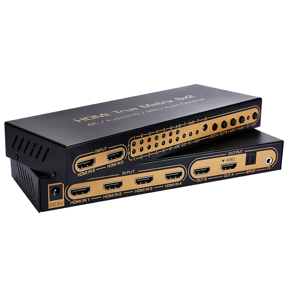 Устройство для экстракции аудио EDID 6 в 2 выхода HDMI матричный переключатель 4K ARC